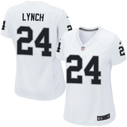 Nike Raiders #24 Marshawn Lynch White Women's Stitched NFL Elite Jersey - Click Image to Close
